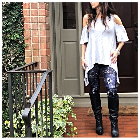 Heather grey asymmetrical cold shoulder tunic - Picture 3 of 8